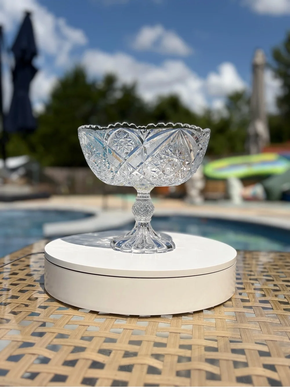 Cut Crystal Compote Bowl - Clear Glass Pedestal